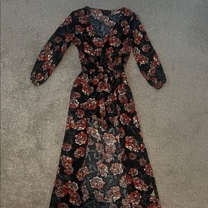 Shyanne Black Maxi Dress with Red Floral Print